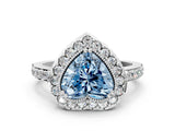 White gold Fancy Blue Heart Cut Diamond Halo Ring with Pavé Band and Prong Setting_12