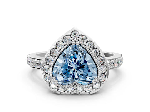 White gold Fancy Blue Heart Cut Diamond Halo Ring with Pavé Band and Prong Setting_12