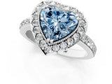 White gold Fancy Blue Heart Cut Diamond Halo Ring with Pavé Band and Prong Setting_13