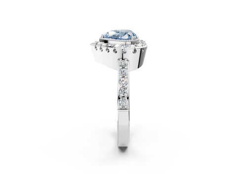 White gold Fancy Blue Heart Cut Diamond Halo Ring with Pavé Band and Prong Setting_14