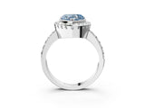 White gold Fancy Blue Heart Cut Diamond Halo Ring with Pavé Band and Prong Setting_15