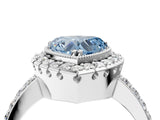 White gold Fancy Blue Heart Cut Diamond Halo Ring with Pavé Band and Prong Setting_16