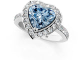 White gold Fancy Blue Heart Cut Diamond Halo Ring with Pavé Band and Prong Setting_1