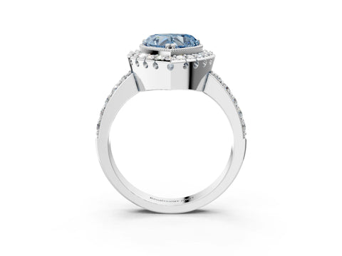 White gold Fancy Blue Heart Cut Diamond Halo Ring with Pavé Band and Prong Setting_3