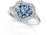 White gold Fancy Blue Heart Cut Diamond Halo Ring with Pear Side Stones and Prong Setting_76