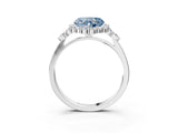 White gold Fancy Blue Heart Cut Diamond Halo Ring with Pear Side Stones and Prong Setting_78