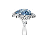 White gold Fancy Blue Heart Cut Diamond Halo Ring with Pear Side Stones and Prong Setting_80