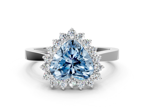 Platinum Fancy Blue Heart  Cut Diamond Halo Ring with Round Brilliant Halo and Solitaire Band
