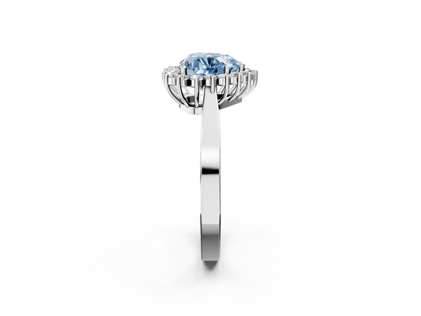 Platinum Fancy Blue Heart  Cut Diamond Halo Ring with Round Brilliant Halo and Solitaire Band