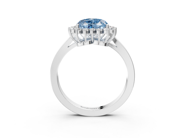 Platinum Fancy Blue Heart  Cut Diamond Halo Ring with Round Brilliant Halo and Solitaire Band
