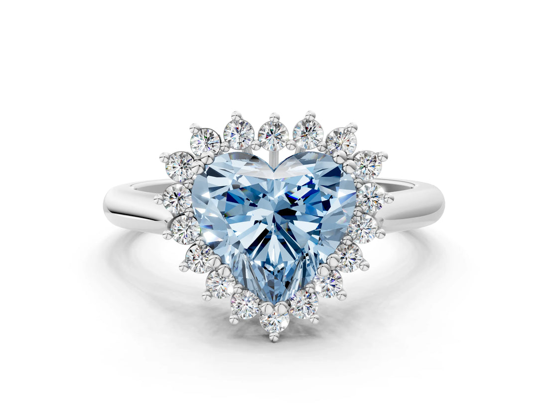 White gold Fancy Blue Heart  Cut Diamond Halo Ring with Solitaire Band and Prong Setting_75