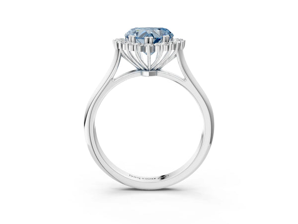 White gold Fancy Blue Heart  Cut Diamond Halo Ring with Solitaire Band and Prong Setting
