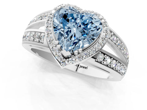 White gold Fancy Blue Heart Cut Diamond Halo Ring with Split Shank Pavé Band and Four-Prong Setting_23