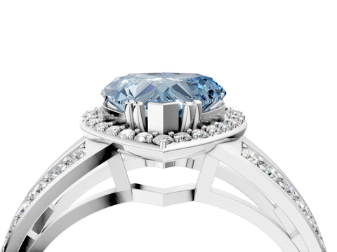 White gold Fancy Blue Heart Cut Diamond Halo Ring with Split Shank Pavé Band and Four-Prong Setting_28