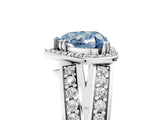 White gold Fancy Blue Heart Cut Diamond Halo Ring with Split Shank Pavé Band and Four-Prong Setting_29