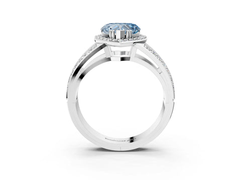 White gold Fancy Blue Heart Cut Diamond Halo Ring with Split Shank Pavé Band and Four-Prong Setting_39