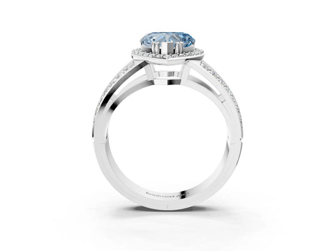 White gold Fancy Blue Heart Cut Diamond Halo Ring with Split Shank Pavé Band and Four-Prong Setting_3