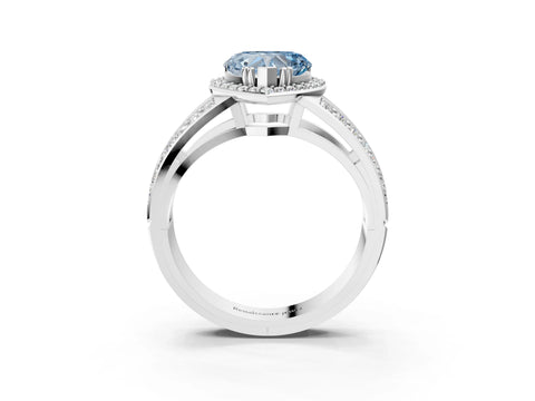 White gold Fancy Blue Heart Cut Diamond Halo Ring with Split Shank Pavé Band and Four-Prong Setting_43