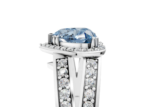 White gold Fancy Blue Heart Cut Diamond Halo Ring with Split Shank Pavé Band and Four-Prong Setting_45