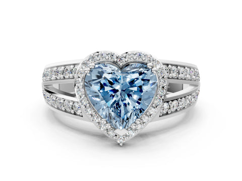 White gold Fancy Blue Heart Cut Diamond Halo Ring with Split Shank Pavé Band and Four-Prong Setting_46