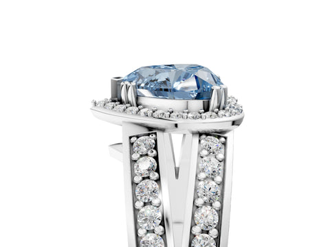White gold Fancy Blue Heart Cut Diamond Halo Ring with Split Shank Pavé Band and Four-Prong Setting_5