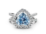 White gold Fancy Blue Heart Cut Diamond Halo Ring with Split Shank Pavé Band and Prong Setting_79