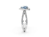White gold Fancy Blue Heart Cut Diamond Halo Ring with Split Shank Pavé Band and Prong Setting_80