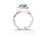 White gold Fancy Blue Heart Cut Diamond Halo Ring with Split Shank Pavé Band and Prong Setting_81