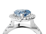 White gold Fancy Blue Heart Cut Diamond Halo Ring with Split Shank Pavé Band and Prong Setting_83