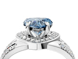 White gold Fancy Blue Heart Cut Diamond Halo Ring with Split Shank and Bezel Accents and Four-Prong Setting_4
