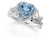 White gold Fancy Blue Heart Cut Diamond Halo Ring with Vintage Split Shank and Four-Prong Setting_86