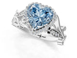 White gold Fancy Blue Heart Cut Diamond Halo Ring with Vintage Split Shank and Four-Prong Setting_92