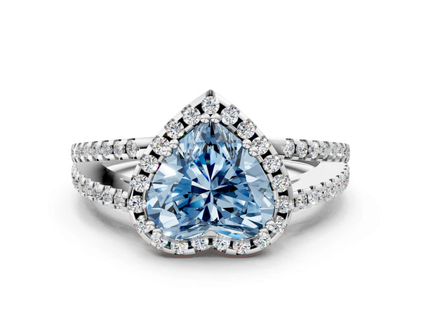 Platinum Fancy Blue Heart Cut Diamond Halo Split Shank Engagement Ring