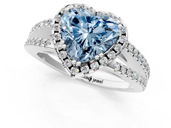 Platinum Fancy Blue Heart Cut Diamond Halo Split Shank Engagement Ring