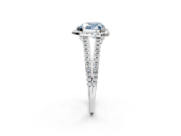 Platinum Fancy Blue Heart Cut Diamond Halo Split Shank Engagement Ring
