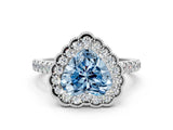 White gold Fancy Blue Heart  Cut Diamond Milgrain Floral Halo Engagement Ring with Pavé Band_15
