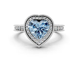 White gold Fancy Blue Heart Cut Diamond Milgrain Halo Engagement Ring with Round Pavé Band and Prong Setting_25