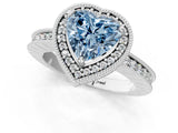 White gold Fancy Blue Heart Cut Diamond Milgrain Halo Engagement Ring with Round Pavé Band and Prong Setting_26