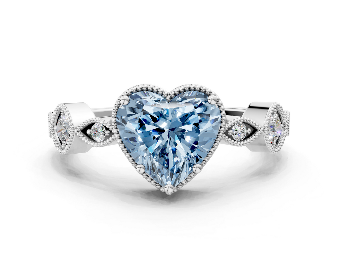 White gold Fancy Blue Heart  Cut Diamond Milgrain Marquise Band with Prong Setting_3