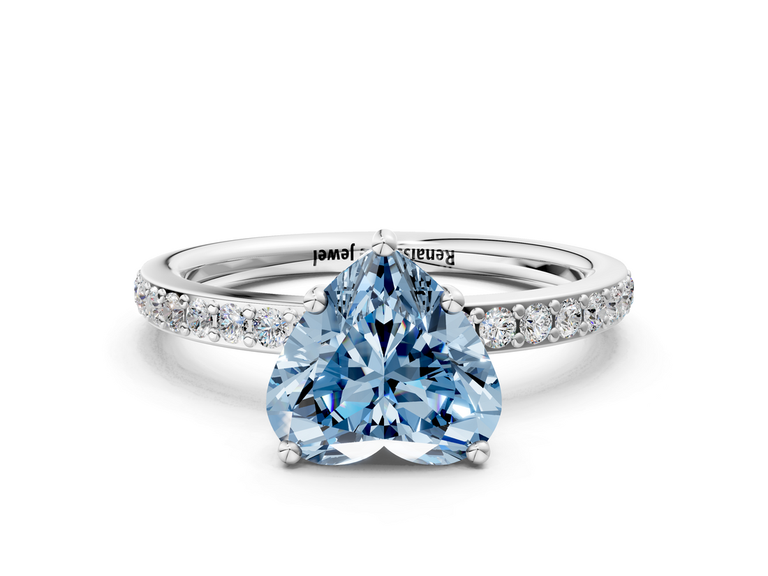 White gold Fancy Blue Heart  Cut Diamond Pavé Band Ring with Four-Prong Setting_25