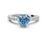 White gold Fancy Blue Heart Cut Diamond Pavé Band Solitaire Ring with Prong Setting_75