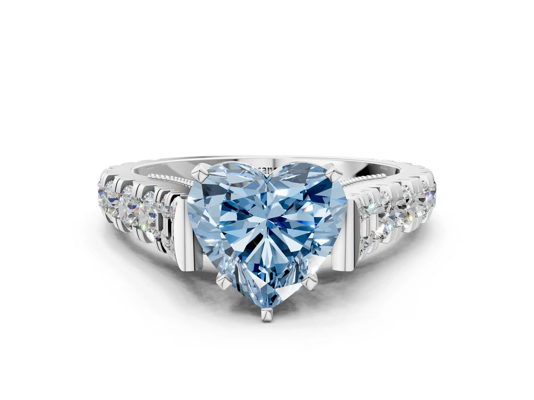 White gold Fancy Blue Heart  Cut Diamond Pavé Band Solitaire with Four-Prong Setting_15
