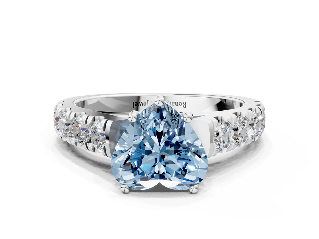 White gold Fancy Blue Heart  Cut Diamond Pavé Band Solitaire with Four-Prong Setting_3