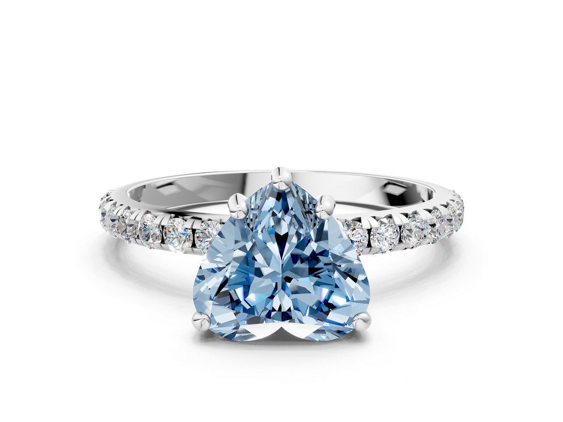 White gold Fancy Blue Heart  Cut Diamond Pavé Band Solitaire with Four-Prong Setting_3