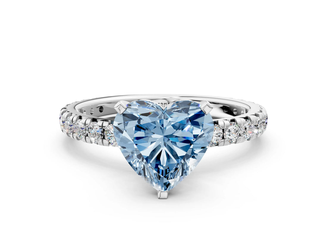 White gold Fancy Blue Heart  Cut Diamond Pavé Band with Four-Prong Setting_12