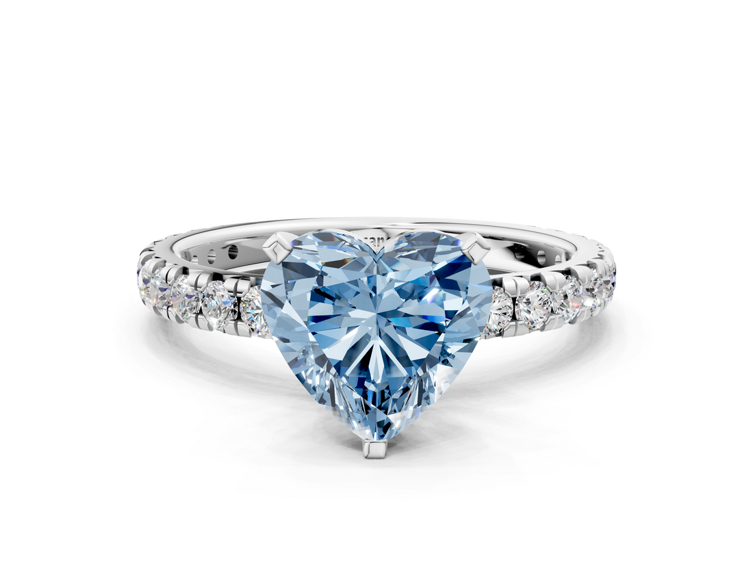 White gold Fancy Blue Heart  Cut Diamond Pavé Band with Four-Prong Setting_20