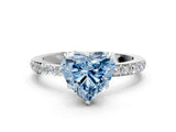 White gold Fancy Blue Heart Cut Diamond Pavé Engagement Ring with Round  Accents and Prong Setting_128