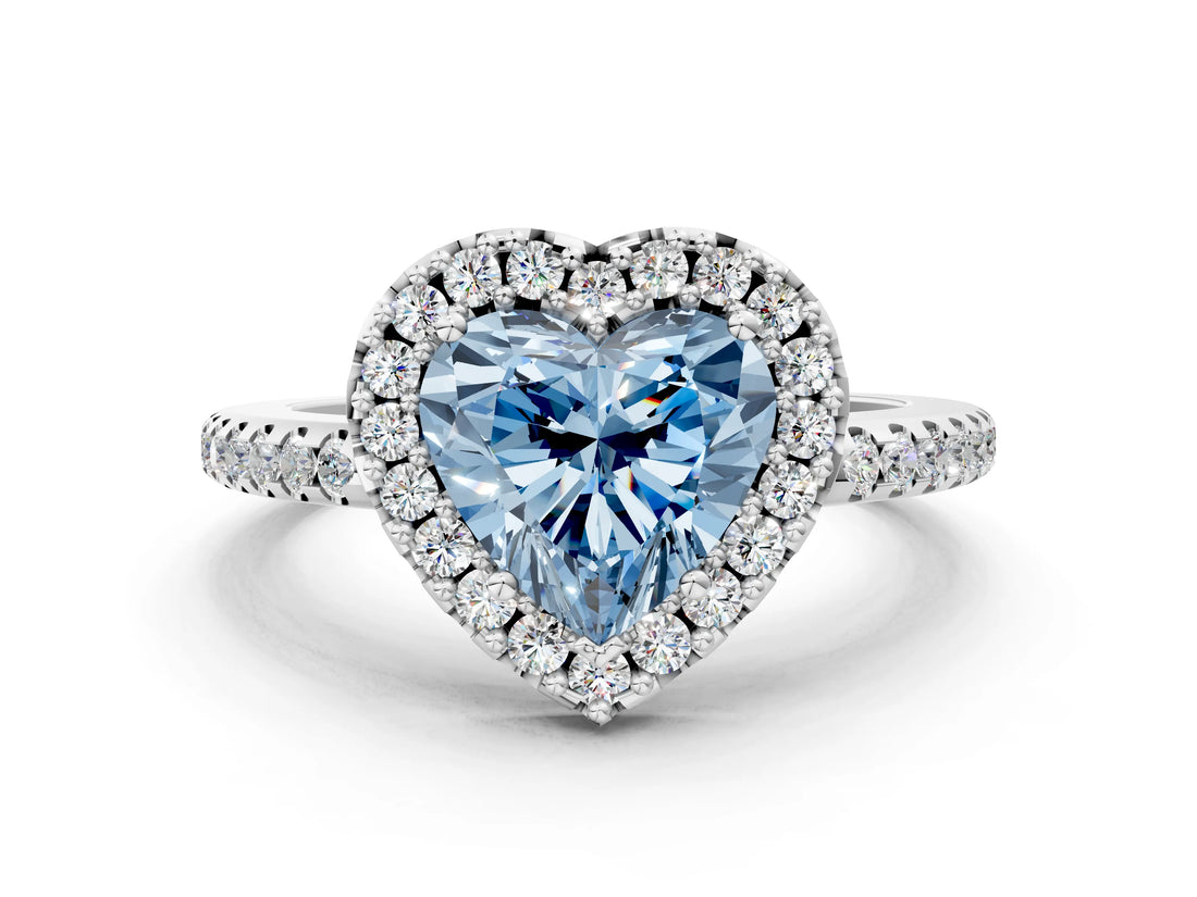 White gold Fancy Blue Heart Cut Diamond Pavé Halo Ring with Four-Prong Setting_48