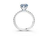 White gold Fancy Blue Heart Cut Diamond Pavé Solitaire Ring with Round Band and Prong Setting_15