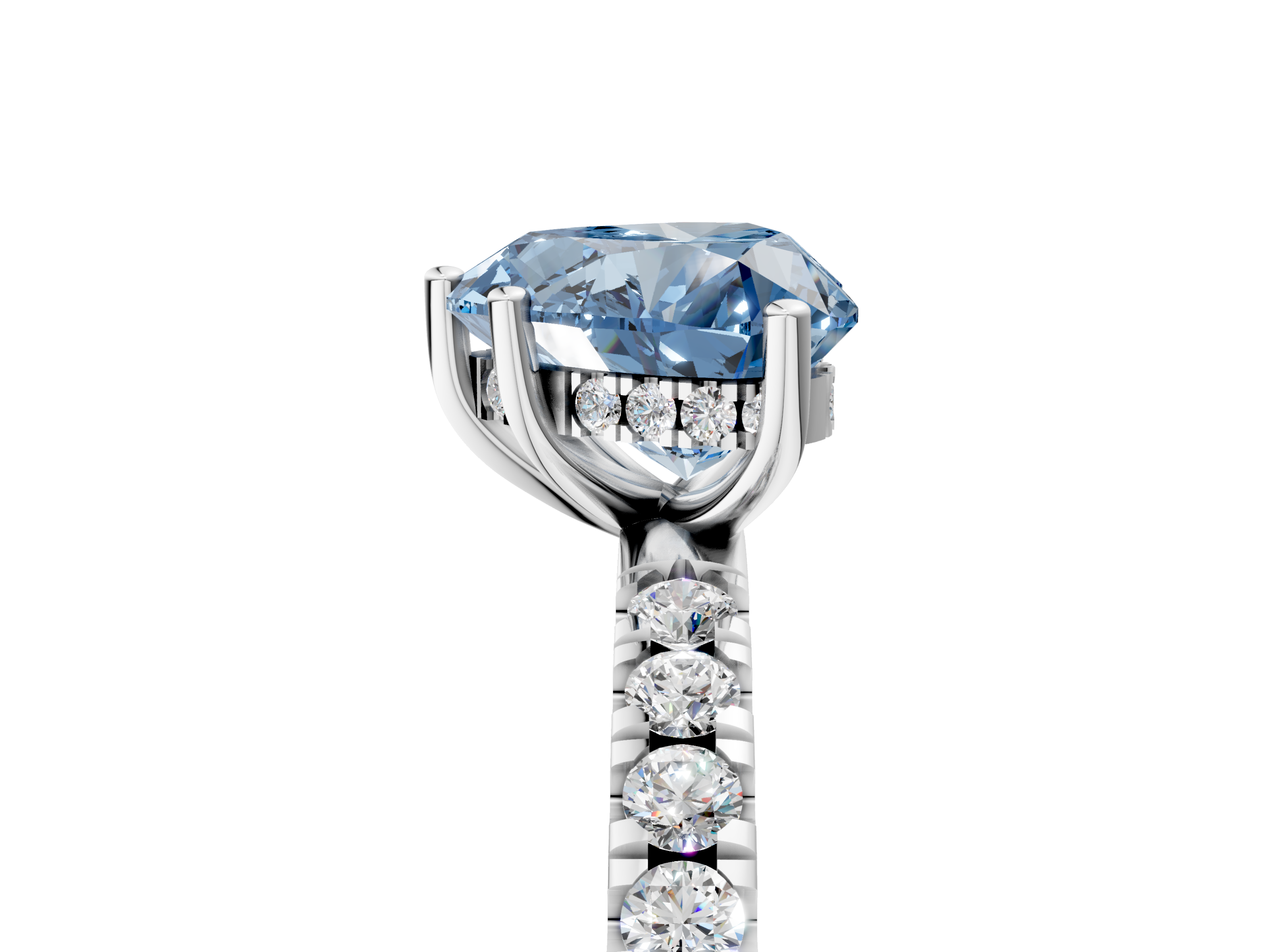 White gold Fancy Blue Heart  Cut Diamond Pave Band Solitaire Ring with Four-Prong Setting_22